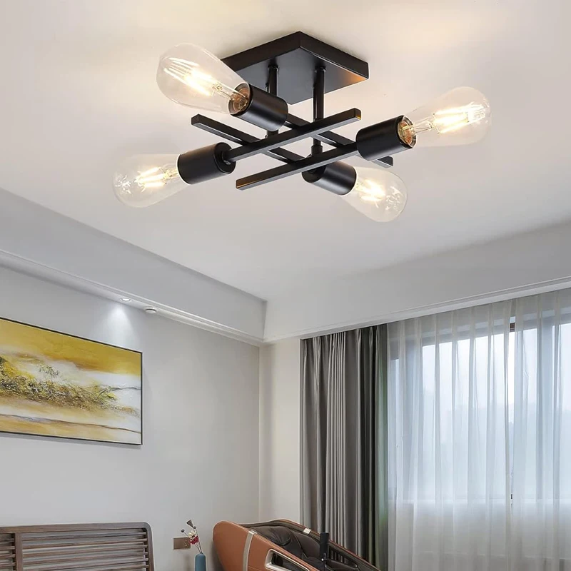 مصباح سقف حديث 4 مصابيح إسكندنافية، قاعدة لمبة E27، غرفة المعيشة، غرفة النوم، مصباح معلق للدراسة (بدون لمبة) #4