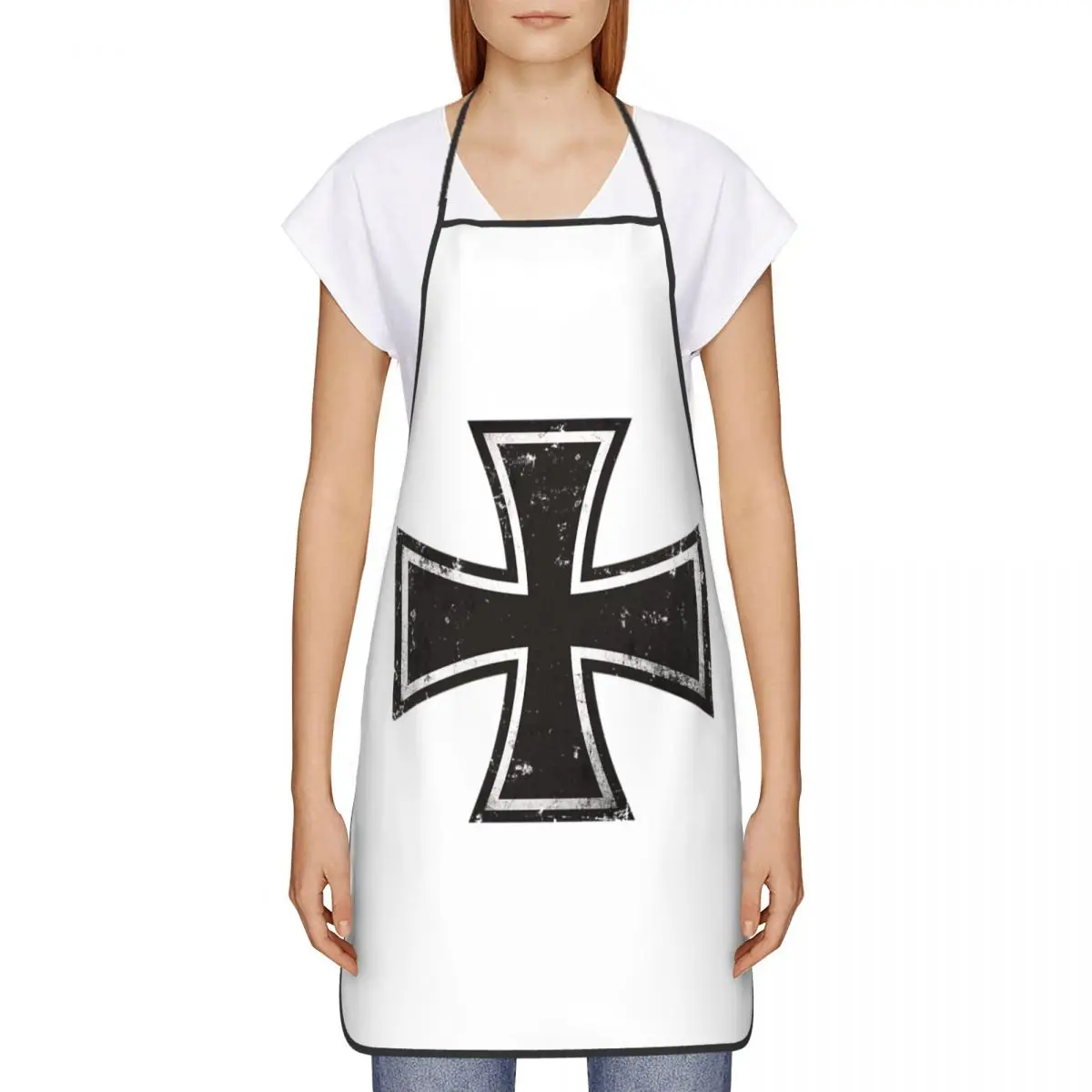 Custom German Iron Cross Apron for Women Men Unisex Bib Kitchen Cooking Tablier Cuisine Chef Gardening