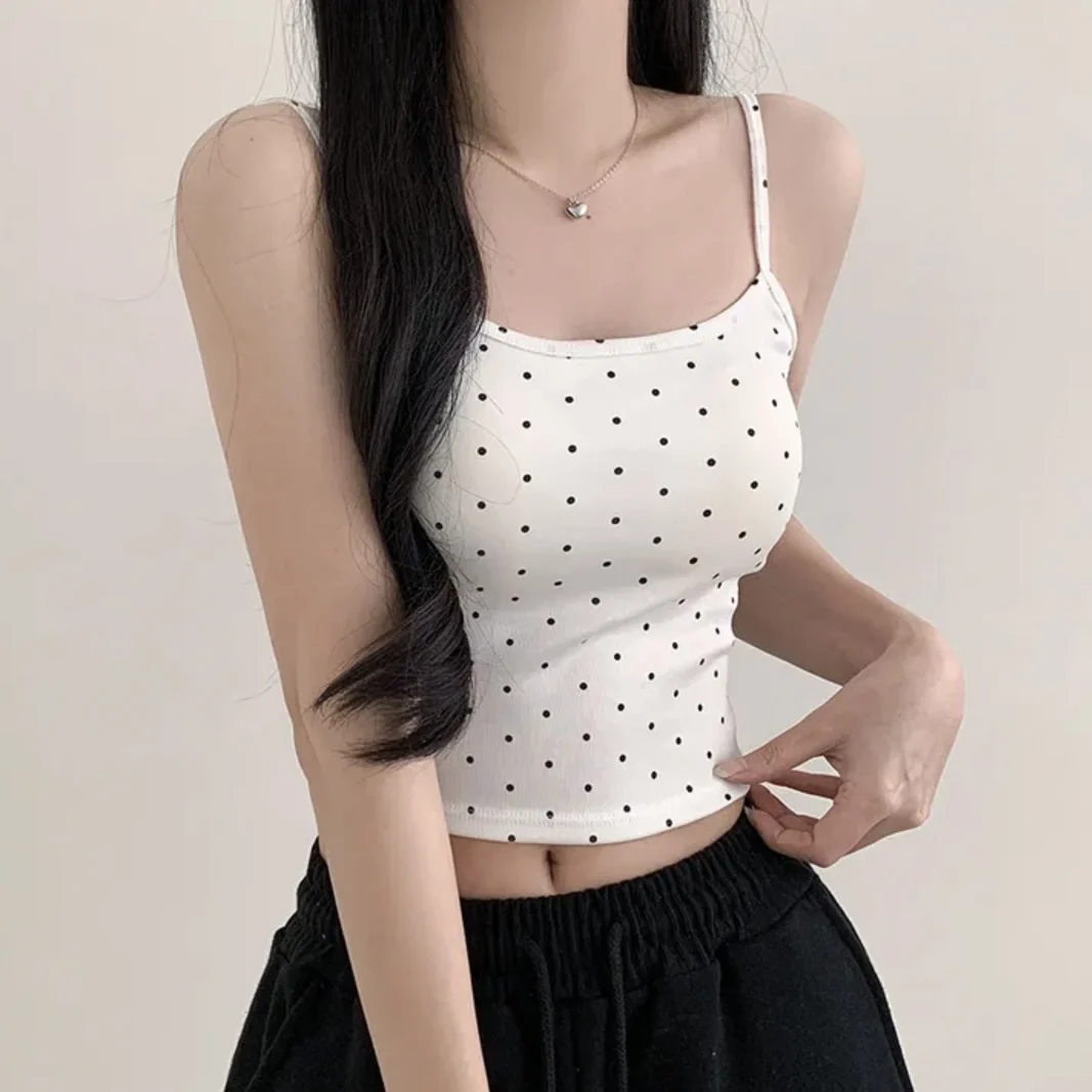 Slimming Polka Dot Strap Vest with Chest Pad Beautiful Back Design Base Layer Women's Fashion Summer 2026 Chic Trend