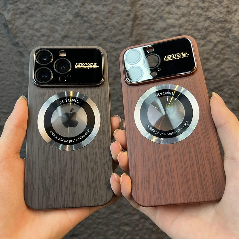 Wood Grain Large Window Magnetic for Magsafe Wireless Charging Case For iPhone 16 15 14 13 11 12 Pro Max Camera Protection Cover image 2