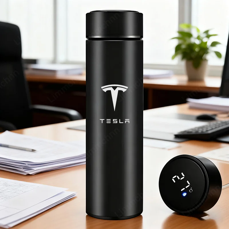 

500ML Stainless Steel Intelligent Temperature Measuring Thermos Cup For Tesla Model 3 Model S X Y Roadster SpaceX Car Sticker