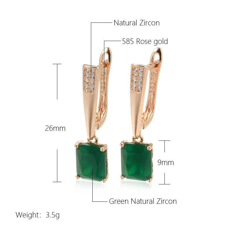 JULYDREAM Elegant Emerald Green Zircon Pendant Earrings Women 585 Gold Color Vintage Fashion Jewelry French Dangle Accessories