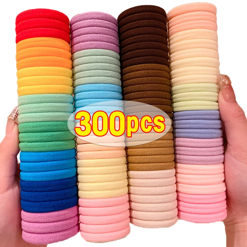 100/300Pcs Girls Colorful Nylon Elastic Hair Bands Women Rubber Bands Headband Scrunchie Kids Ponytail Holder Hair Accessories