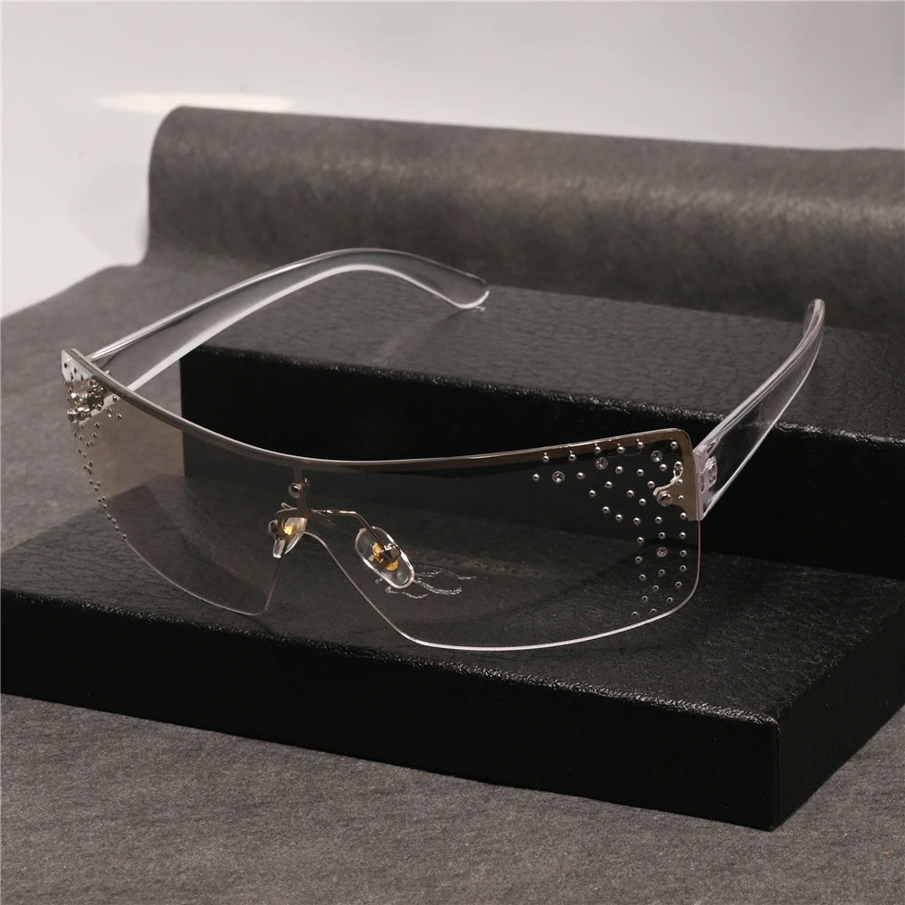 

Vazrobe Luxury Women Sunglasses Diamond Brand Designer Sun Glasses for Female Rhinestone One-piece Steampunk Shades Lady