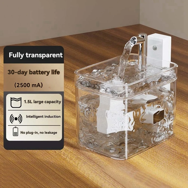 

Automatic Circulation Drinking Water Dispenser Unplugged Wireless Induction Fountain 1.5L Large Pet Water Fountain