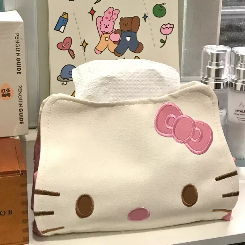 

Hellokitty Tissue Holder Cartoon Pink Kt Cat Paper Bag Pu Leather Waterproof Tissue Bag Paper Holder Living Room Car Paper Box