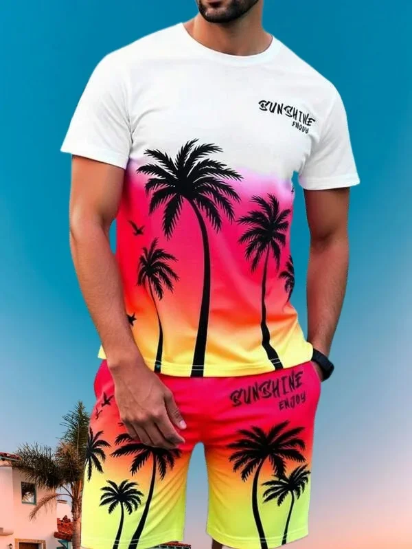 

2025 Latest Hot T-shirt Set 3D Vacation Style Trendy Various Elements Fashionable Street Men's Set Summer Top Shorts Breathable