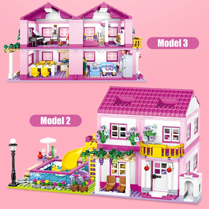 Blocs de Construction pour filles: maison de jardin de Villa rose à 2 étages, jouet de Construction créatif sur le thème de l'ami de la ville