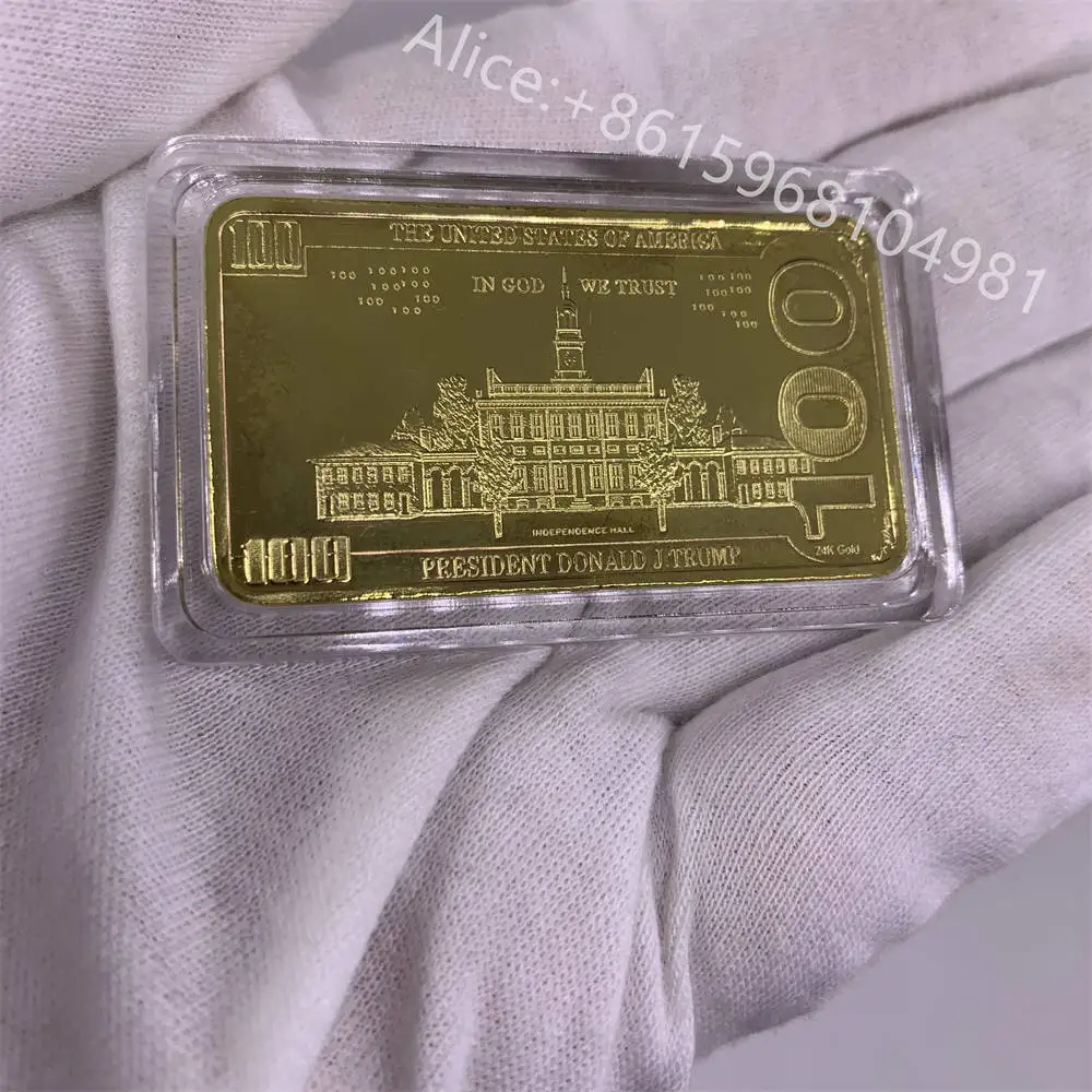 US President Trump Gold Bullion Bar 100 Dollar Gold Bar Collectible Coin Souvenir Gift Commemorative Coins