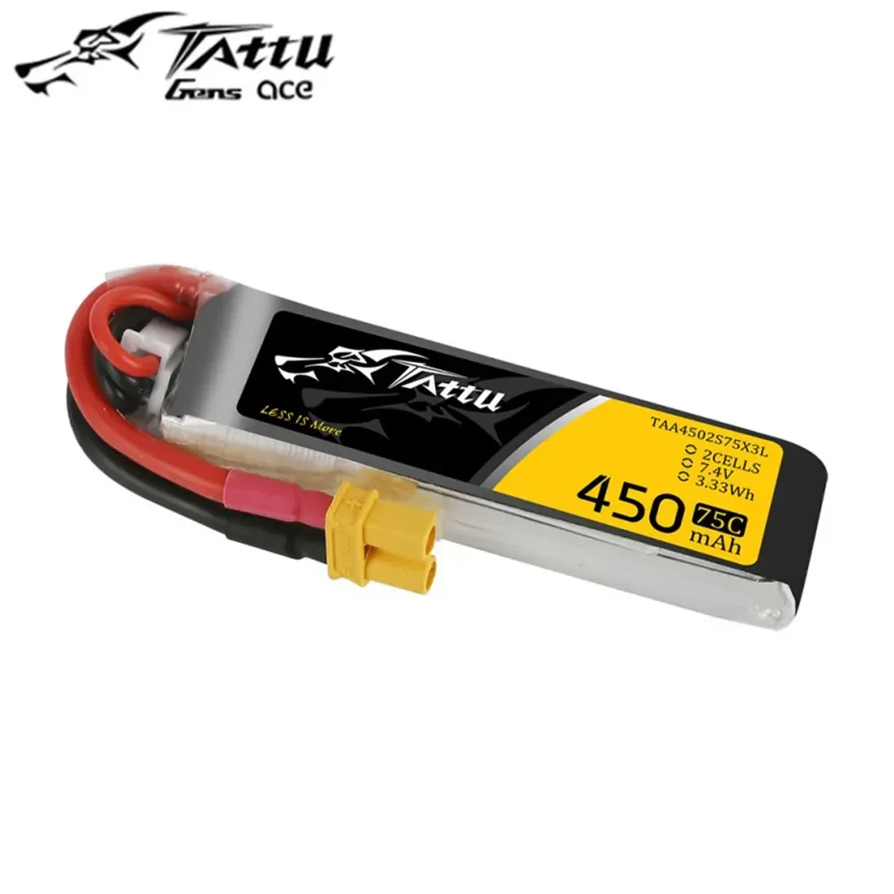 3 sztuki TATTU 450mAh 75C 7.4V 2S bateria Lipo z wtyczką XT30 dla RC FPV Racing Drone Quadcopter