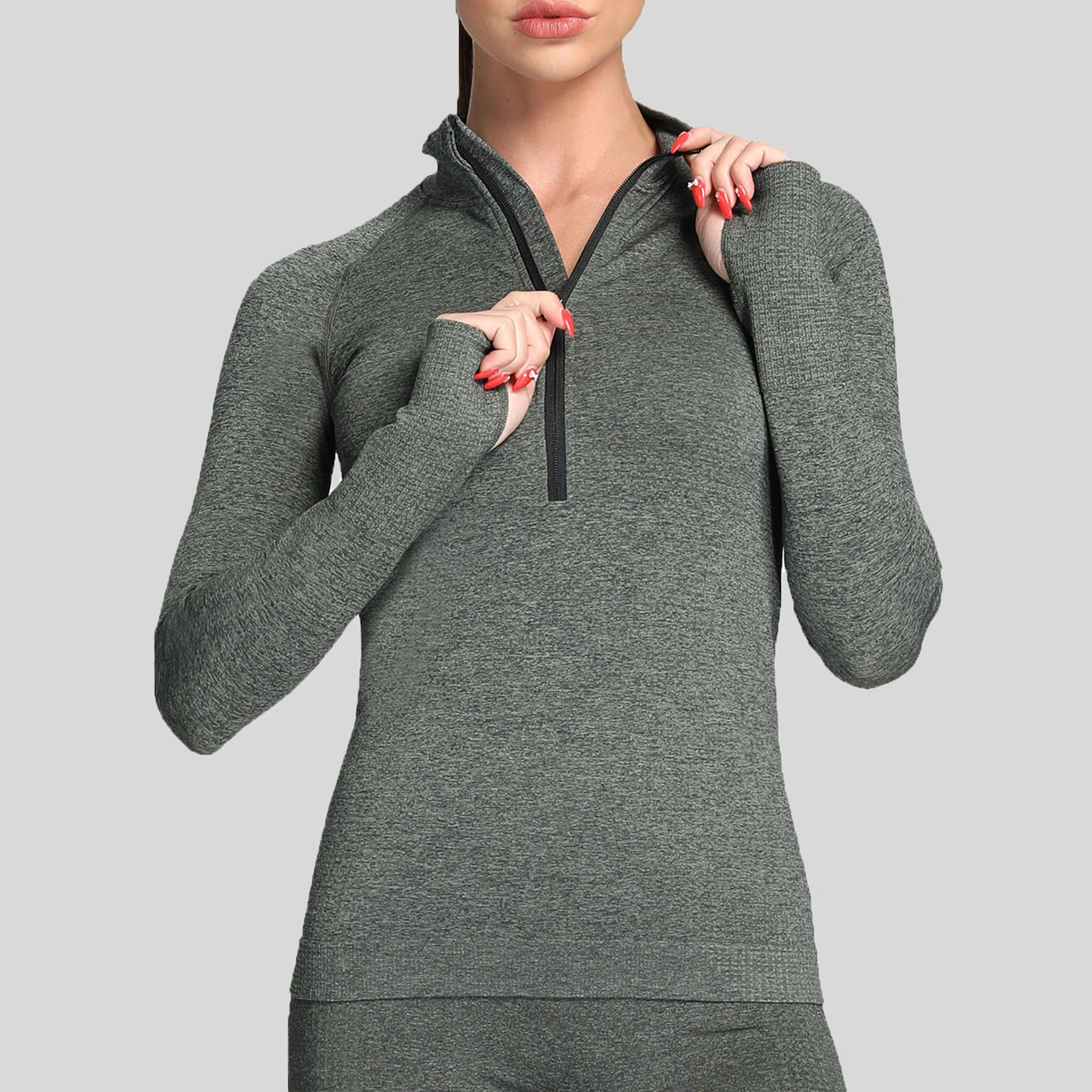 

Women's Quarter Zip Pullover Seamless Long Sleeve Sweatshirt