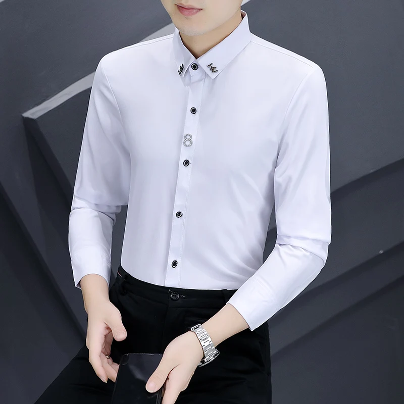 

Slim Fit Long Sve Men's irt Faionable Korean Sle Letter Print Casual Busin Large Size Color Haome irt