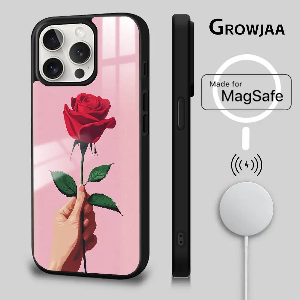 Чехол для телефона Beautiful Rose для iPhone 17, 16, 15, 14, 13, 12, 11 Pro Max Plus Mini Magsafe, магнитное беспроводное зеркало, принципиально