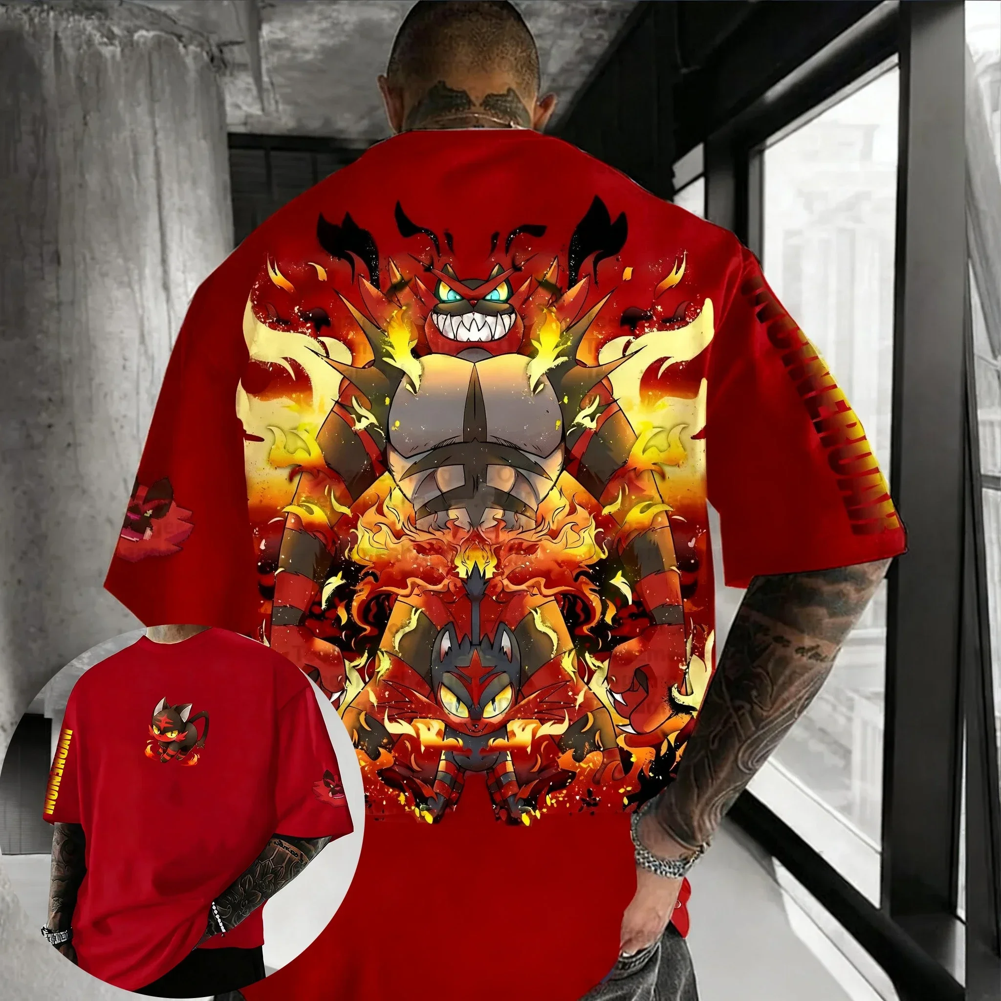 ポケモンアニメ親子Tシャツ夏メンズインシネロアール新作大きいサイズ原宿カジュアルゆったり万能半袖トップス