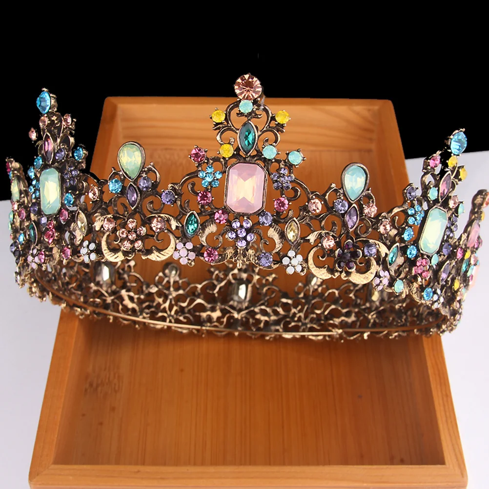 

Princess Crown Alloy The Queen Headgear Wedding Tiara Colorful Rhinestone Bride
