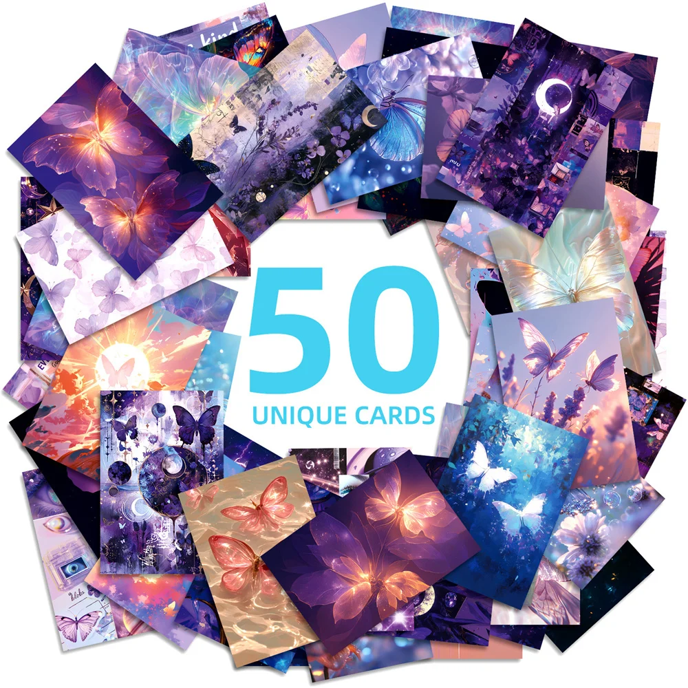 

New 50-piece Dream Butterfly Series High-Beauty Decorative Wall Cards for Indoor Atmosphere Arrangement, Scrapbook Party Supplie