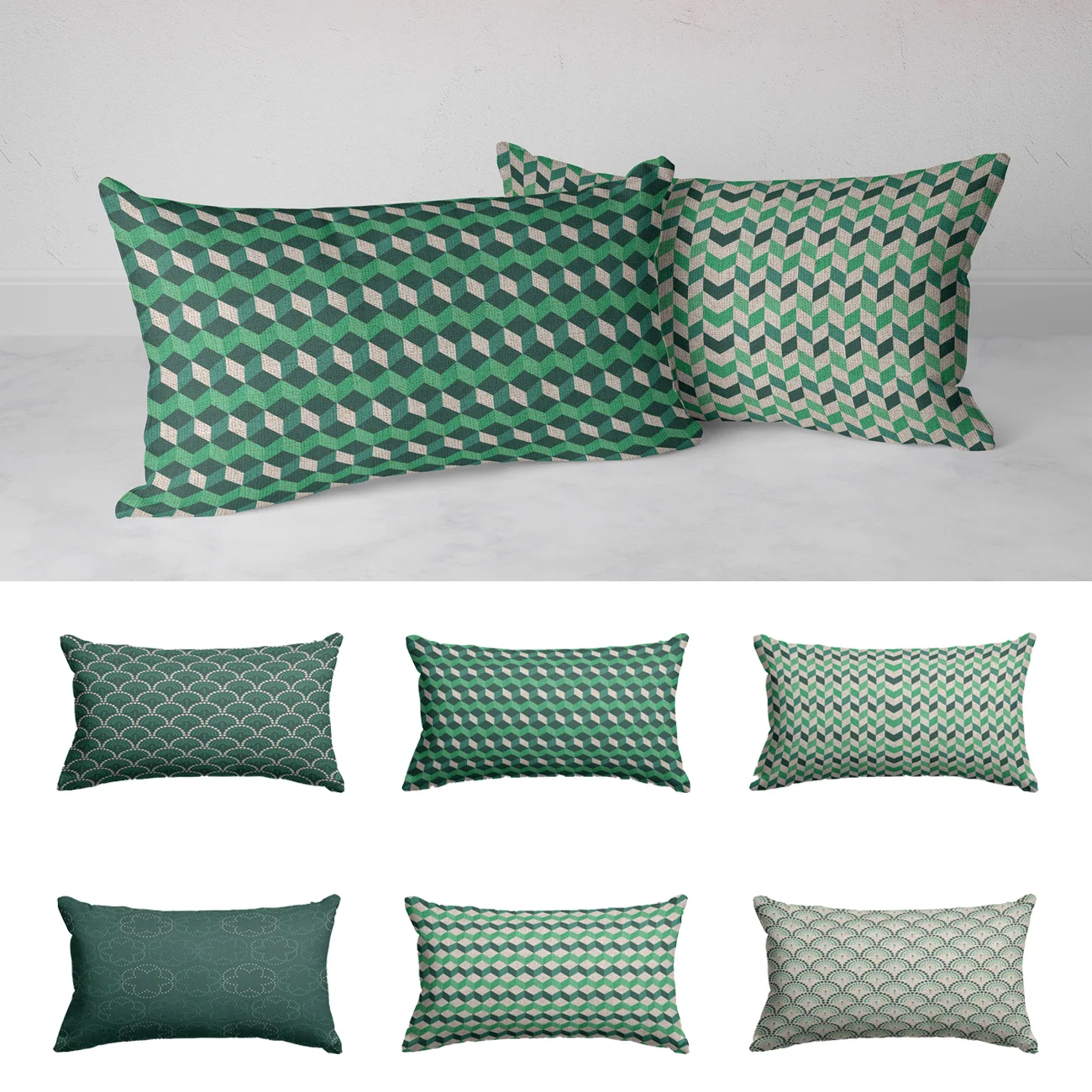 Geometric Grid Cushion Cover Green Pillow Covers Home Decorative, Garden, Outdoor, Lnien Pillow Case, Ornamental Pillowcase, 30x