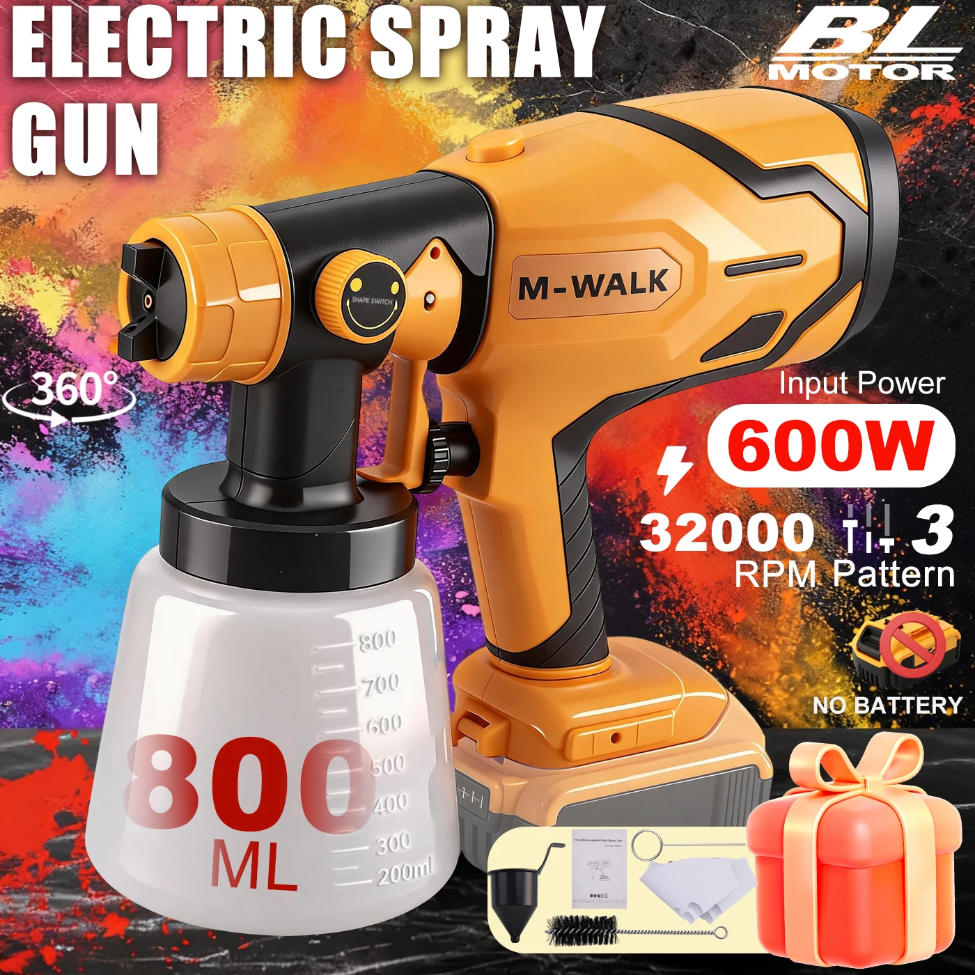 m-walk-800ml-電動スプレーガン-コードレス塗装機-hvlp-自動家具用-スチールコーティング-エアブラシ-デウォルト18-20vバッテリー対応