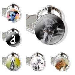 Keychain Handmade Glass Cabochon Key Ring Holder Pendant Key Chains Galgo Greyhound Dog