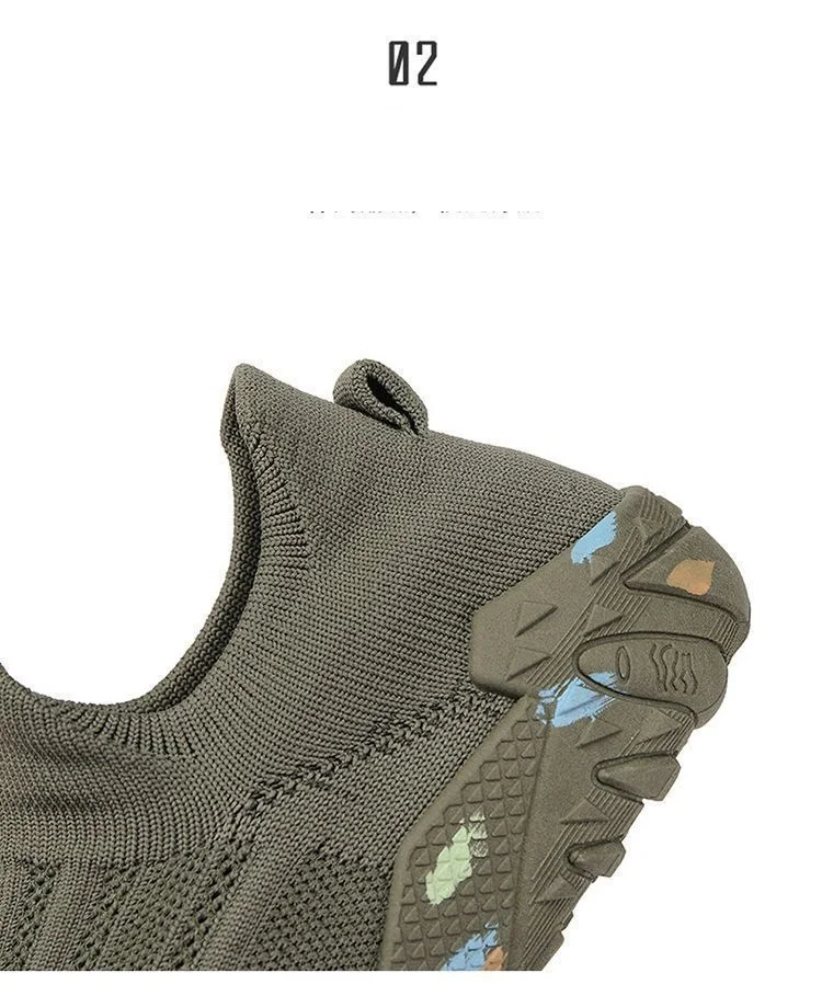 Green New Men Slip On Barefoot Shoes Breathable Knit Upper Non Slip Rubber Sole Outdoor Hiking Water Sneakers Male