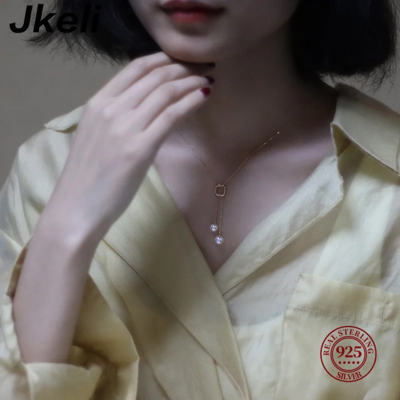 Collier double perle en argent regardé S925, long pompon en forme de Y, pull léger haut de gamme, mode japonaise, JOL