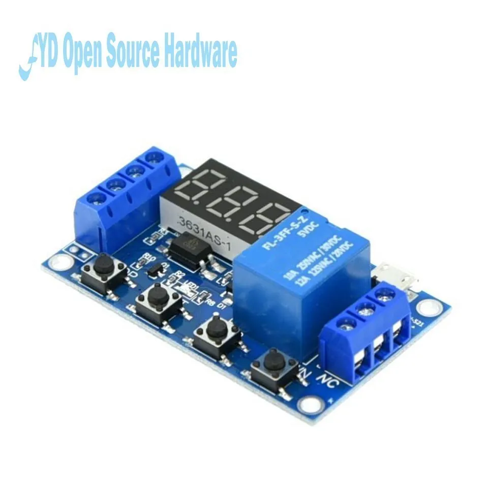 1 Channel 5V Relay 6-30V Relay Module OFF/ON Switch Trigger Time Delay Circuit Timer Cycle 999 minutes Adjustable XY-J02