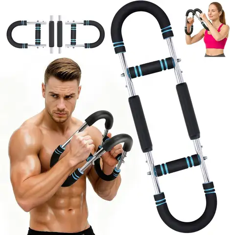 Entrenador de Brazos Twister: Expansor de Pecho Ajustable de 3 Niveles (66-110 lbs) Barra de resistencia portátil para pecho, hombros y bíceps. Seguro.
