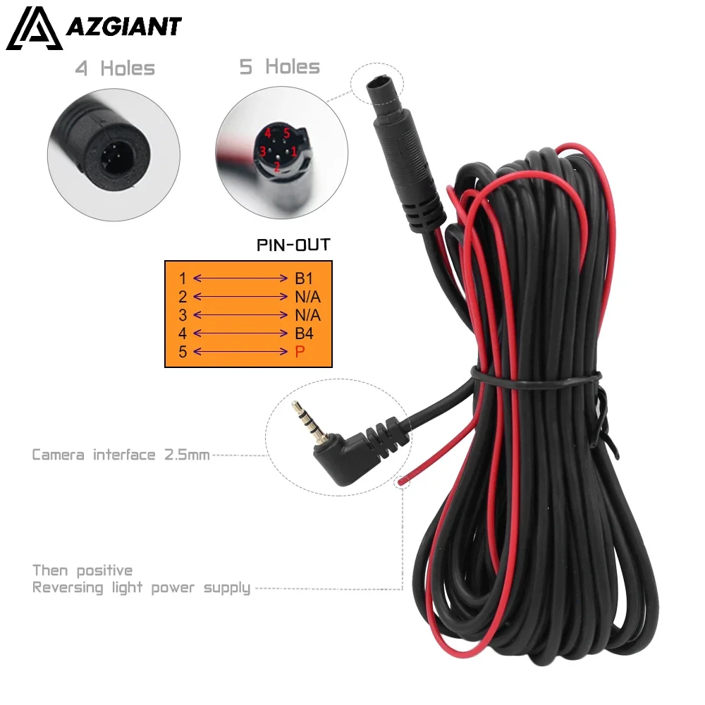 6M/10M meter 4PIN/5PIN Car RCA CAR Reverse Rear View Parking Camera Video extension Cable 2.5mm jack