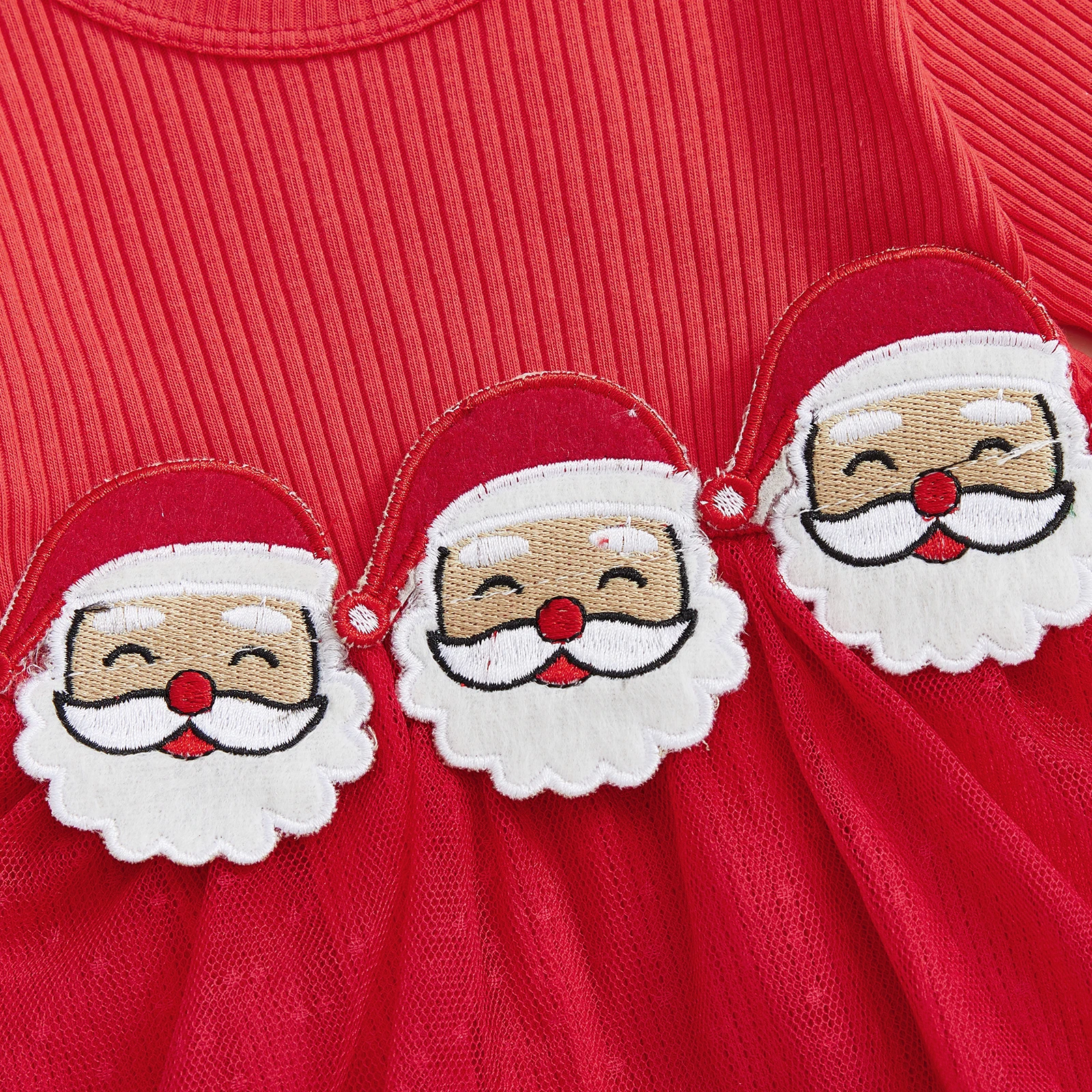 

Tregren 0-18M Infant Baby Girl Fall Ribbed Romper Dress Santa Claus Round Neck Long Sleeve Mesh Bubble Jumpsuit with Headband