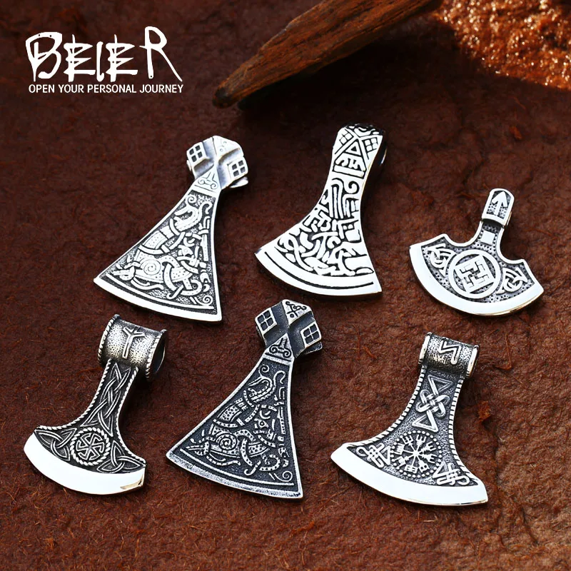 BEIER 316L Stainless steel thor\'s axe head pendant necklace viking scandinavian norse man punk rock Vintage jewelry BP8-272