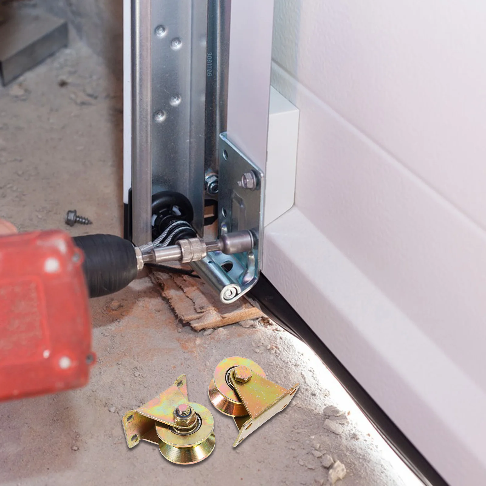 

2Pcs Sliding Door Cable Pulley Wheel Heavy Duty Iron Hanging Wire Towing Pulley Ceiling Mount for Wardrobe Bookcase Kitchen Door