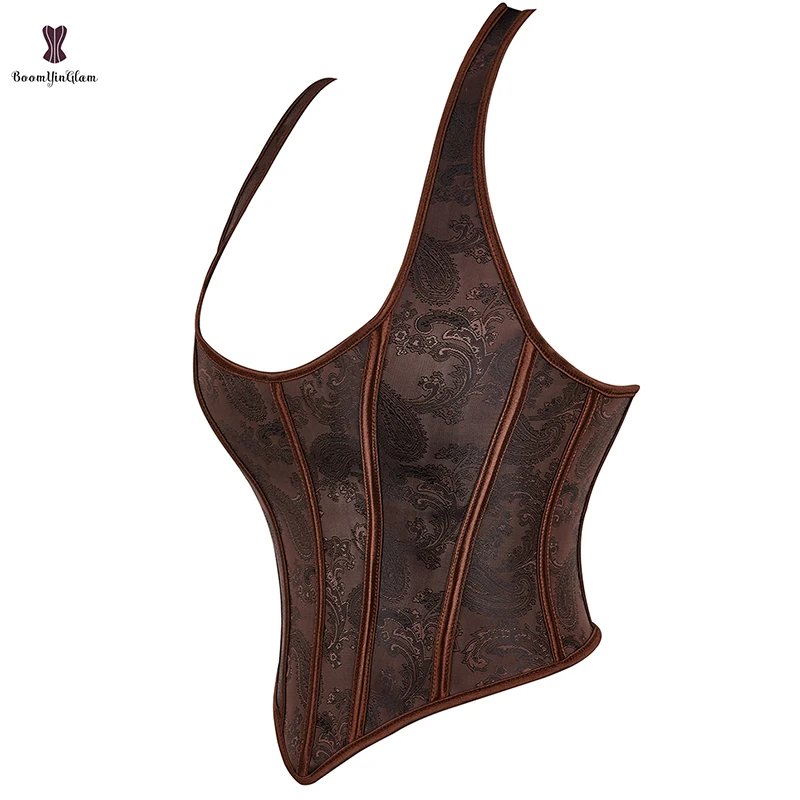 Side Zipper Backless Body Shapewear Brown Steam Punk Gothic Corset Crop Top For Women Plus Size XS-6XL