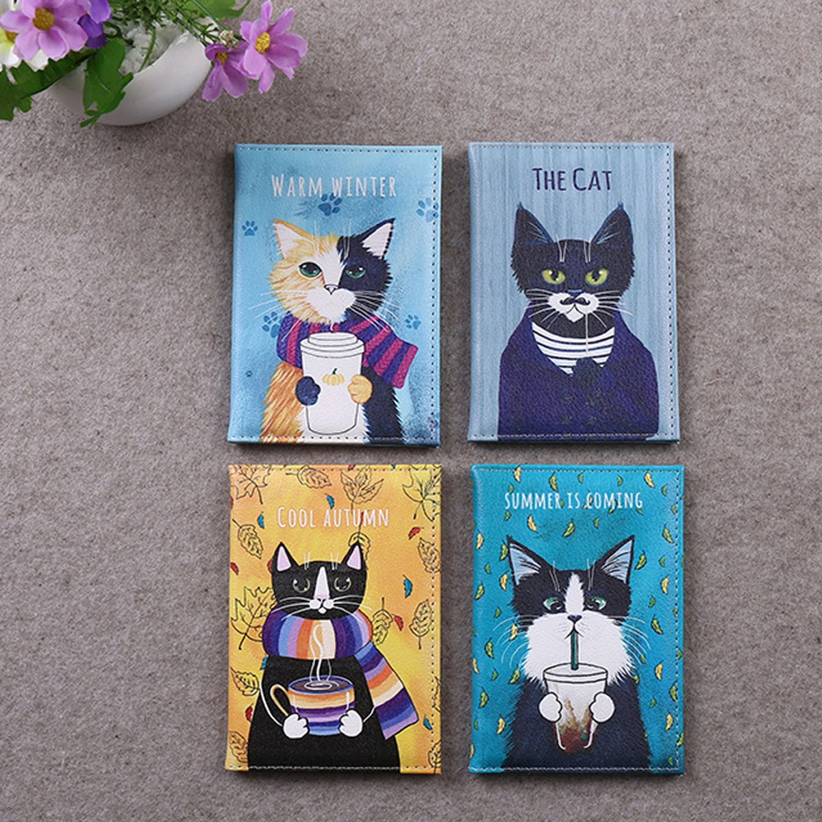 

Cartoon cat, PU leather color-printed fashionable passport protective cover, travel document holder, air ticket protective cover
