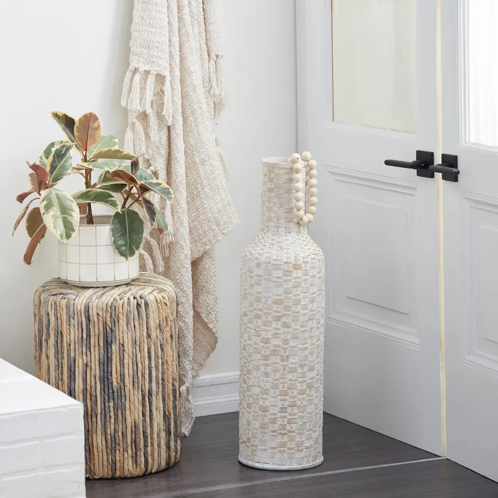 

Bamboo Wood Decorative Vase Tall Woven Floor Centerpiece Vase, Vase for Home Decoration 9" x 9" x 30", White