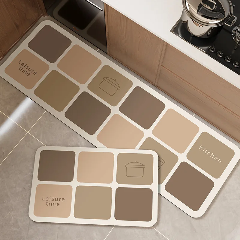 Modern Kitchen Mat Set Non Slip Geometric Brown Neutral Easy Clean Floor Mats for Cooking Sink