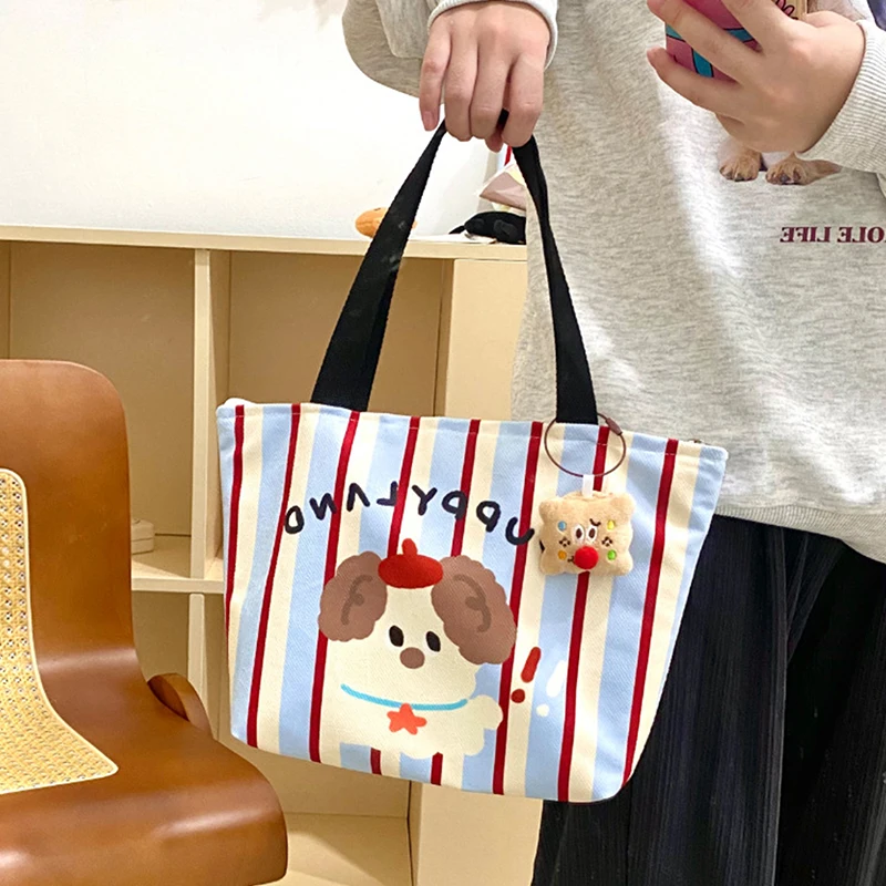 Sacola de grande capacidade para mulheres, lona impressa, bolsa de ombro casual para senhoras, bolsa de praia reutilizável para compras, cachorrinho