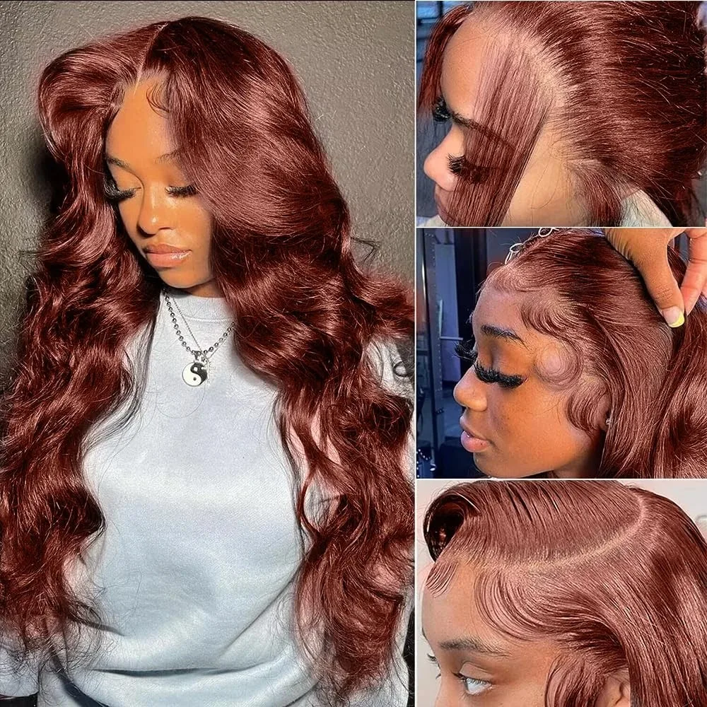 30 32 inch Reddish Brown Body Wave Lace Front Wig 13x4 HD Lace Frontal Wig Colored Transparent Lace Front Human Hair Wigs