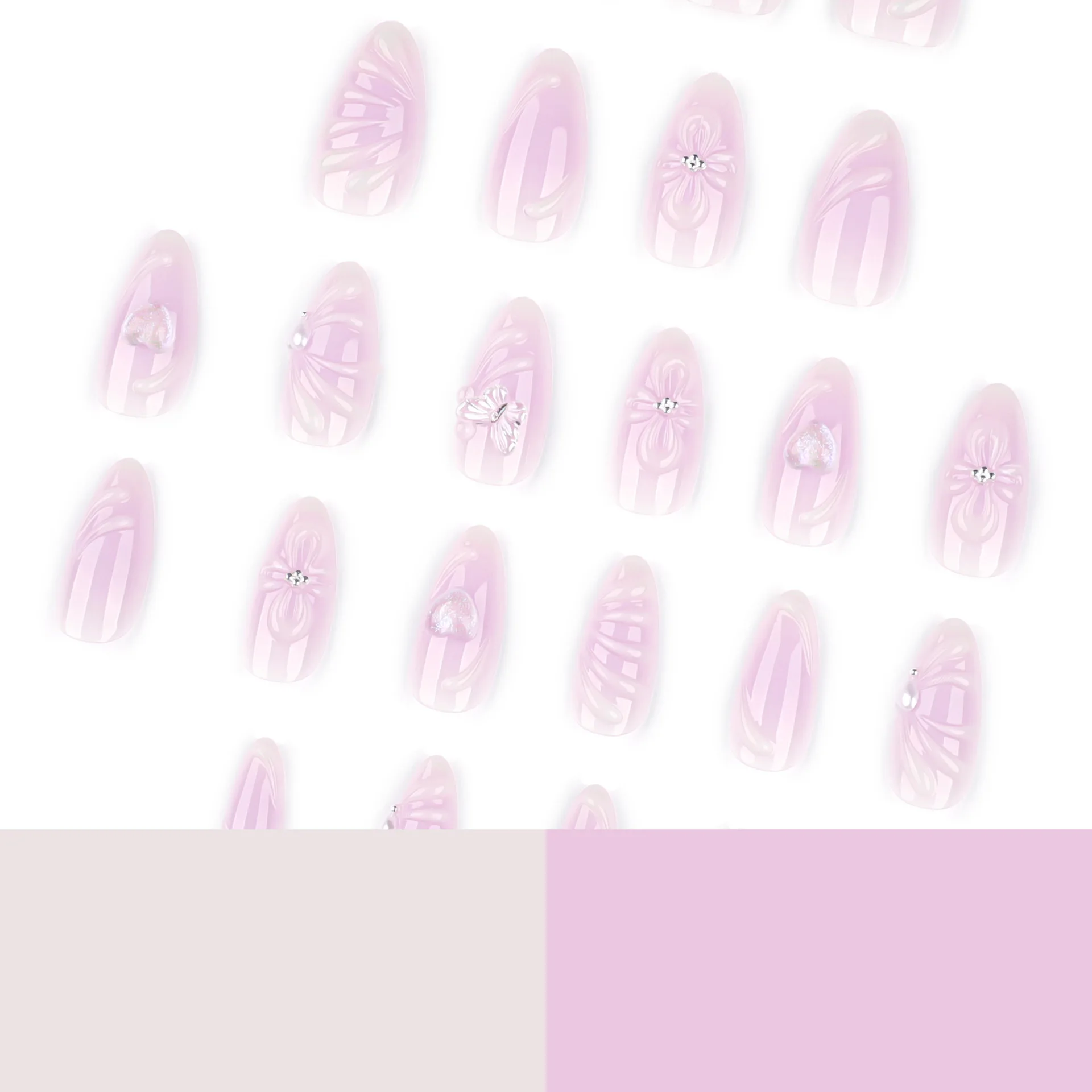 24 Uds. De uñas postizas con diseño de mariposa y flor 3D, especias para niñas, corazón púrpura, prensa en uñas, reutilizables, y2k, puntas de uñas postizas de almendra