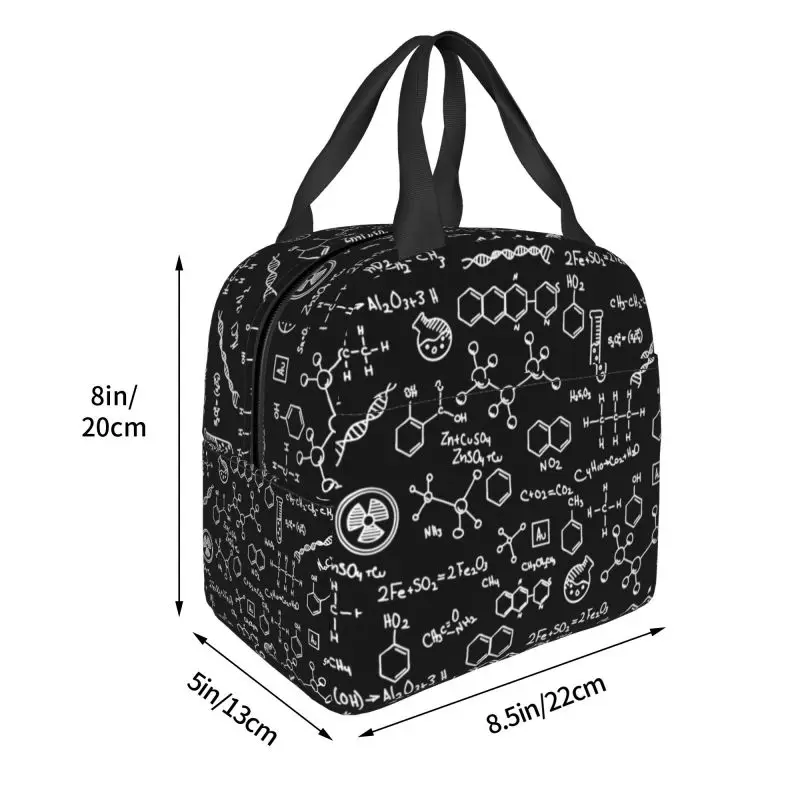 Science Chemistry Pattern Lancheiras portáteis Leakproof Chemical Lab Tech Refrigerador térmico Food Isolado Lunch Bag Trabalho de escritório