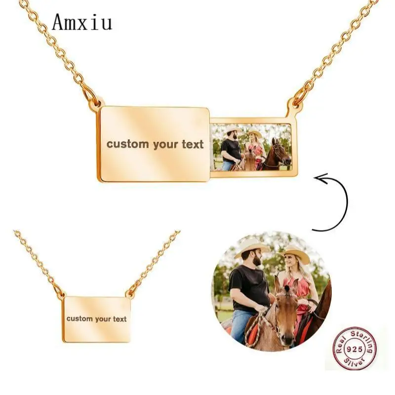 Amxiu Creative Pull-Up Photo Envelope 925 Sterling Silver Necklace Engrave Name Necklace Personalized Jewelry For Gift