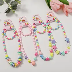 Kawaii Colorful Beaded Jewelry Cute Round Heart Beads Candy Color Necklace Bracelet for Children Party Jewelry Birthday Gift
