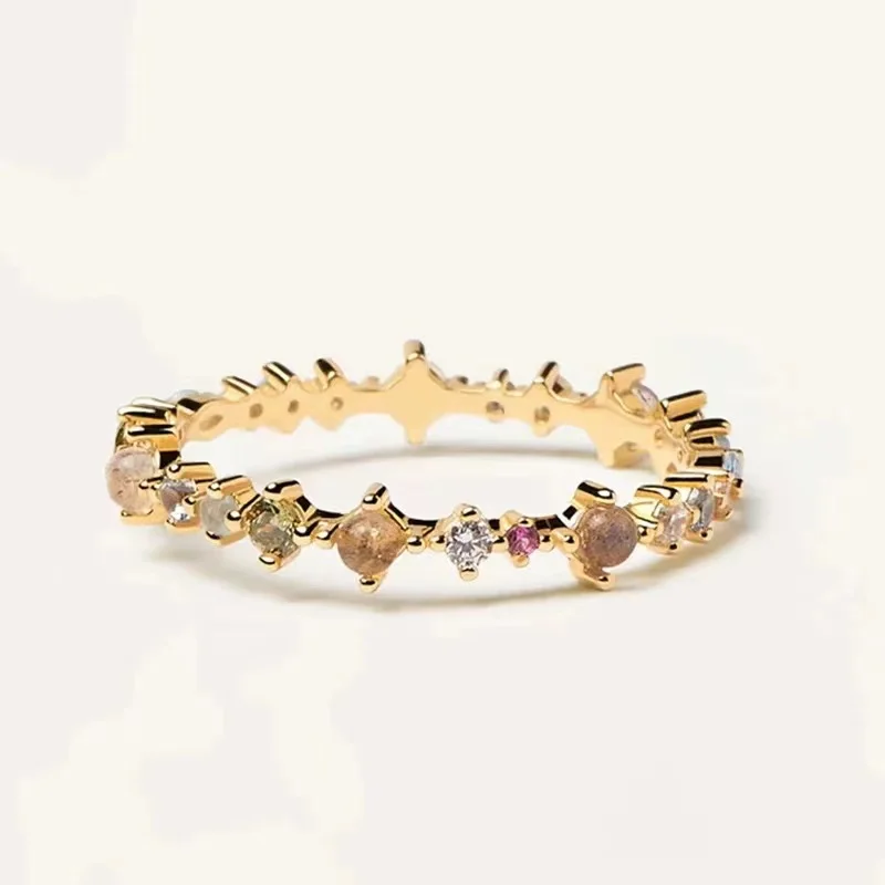 

925 Sterling Silver Color Irregular Arrangement Zircon Ring Personality Charm Simple Ring Birthday Gift for Women Fine Jewelry