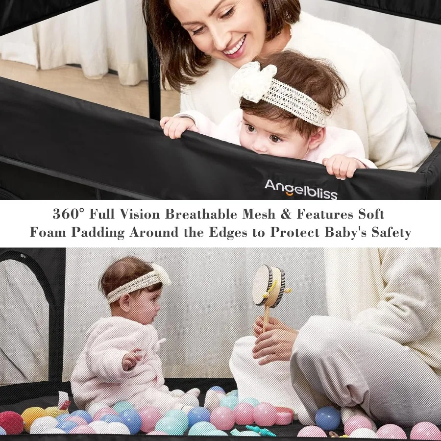 روضة أطفال قابلة للطي مقاس 50 × 50 مع حقيبة حمل وقفل أمان - سياج أطفال للاستخدام الداخلي/الخارجي، ساحة لعب محمولة خفيفة الوزن #5