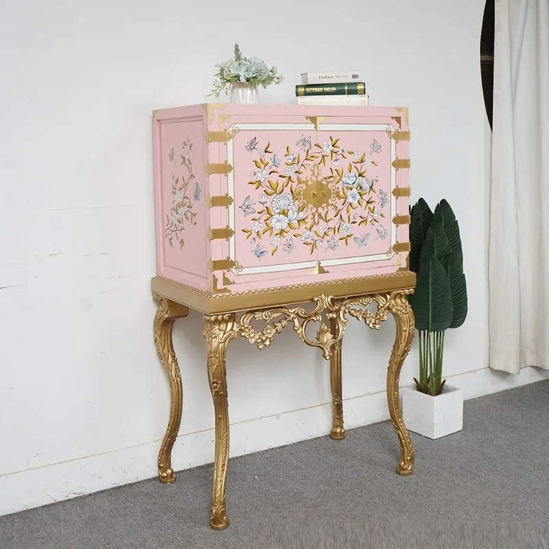 Court solid wood painted decorative cabinet luxury multi-functional locker wine cabinet decoration dressing table bedroom