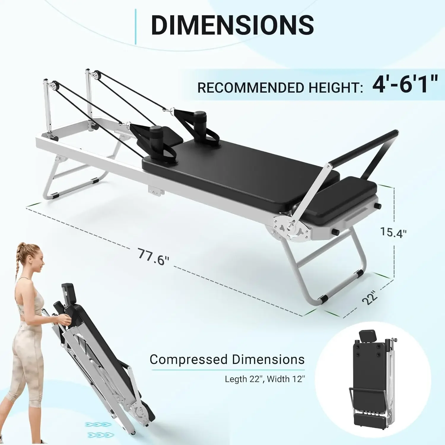 Pilates Reformer, Reformer Pilates Machine for Home Use, with Dual Resistance- Springs and Cords, Pilates Equipme