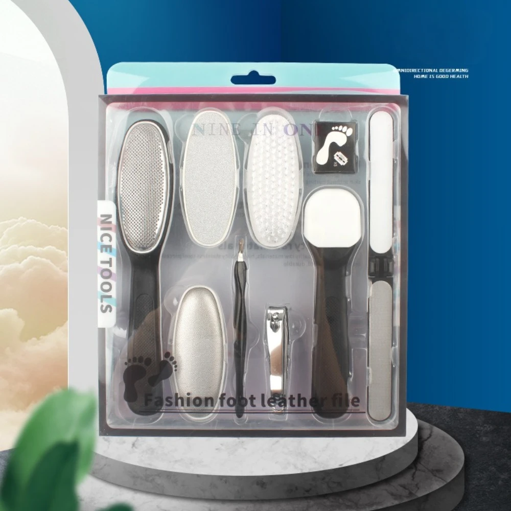 Pedicure talismã oval de pele morta pé esfregando placa conjunto casa transfronteiriça moedor de pé ferramentas pedicure 9 pc