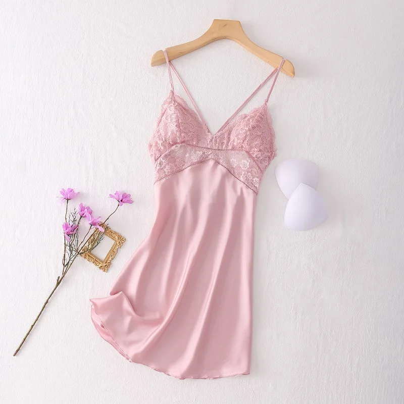 2022 new sexy ice silk nightdress, backless fashion, comfortable summer home clothes, women's thin suspender pajamas