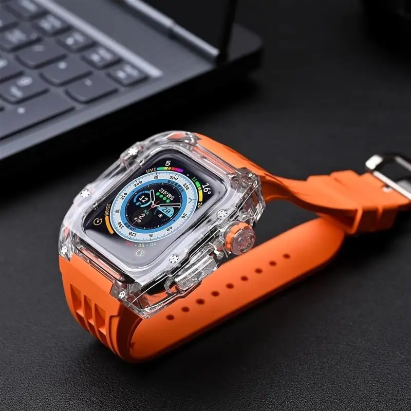 SCHIK 49mm 45mm 44mm Clear Transparent Watch Case Rubber Band,For Apple Watch Ultra 8 7 6 5 4 SE Series,PC Watch Case Sport