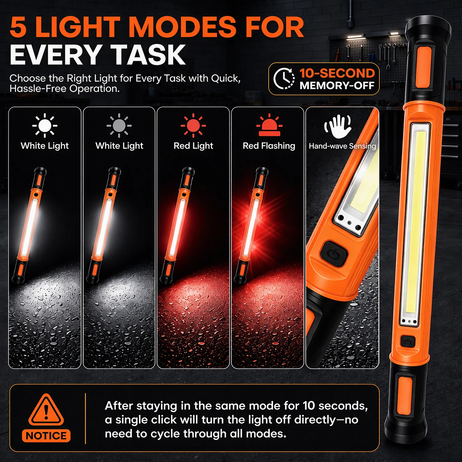5200mAh Rechargeable Work Light Magnetic COB Liwith Motion Sensor 5 Lightings Portable Flashlight For Inspection Garage