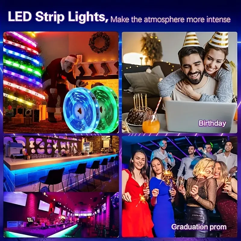 RGB USB Powered LED Light Strip Lights, 3-key Controller with Colorful variations TV Backlight Background for Room, Gifts, Party